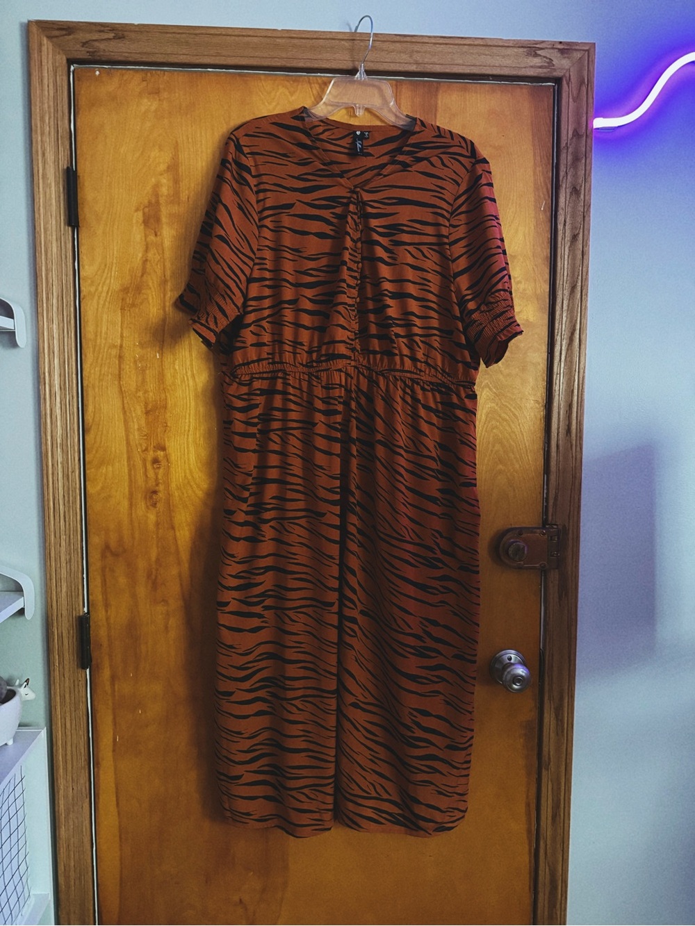 Orange and Black Tiger-Print Maxi Dress US16